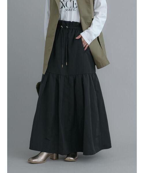 Te chichi（テチチ）の「ドロストギャザーティアードロングスカート（スカート・レディース・モカ/ブラック・F）」の2枚目の写真