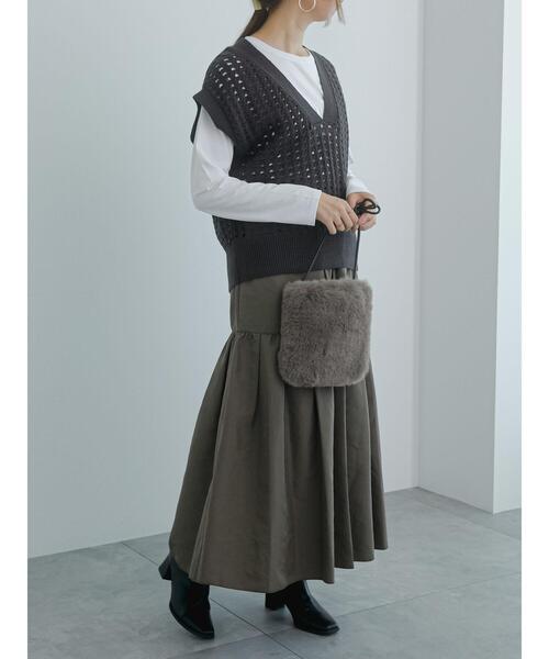 Te chichi（テチチ）の「ドロストギャザーティアードロングスカート（スカート・レディース・モカ/ブラック・F）」の4枚目の写真