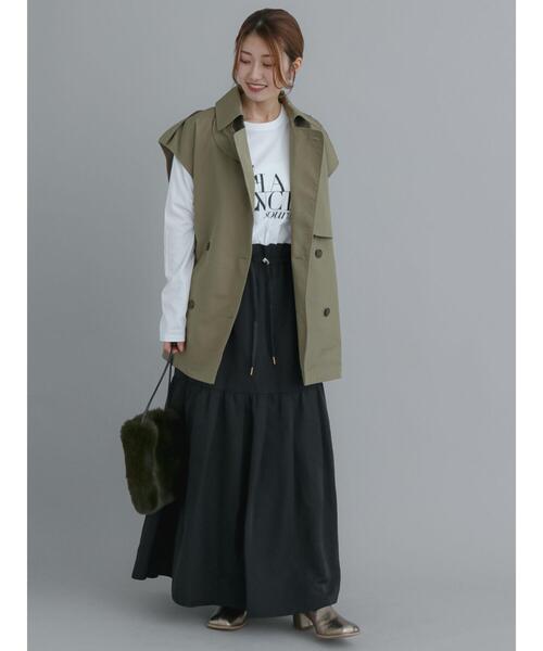 Te chichi（テチチ）の「ドロストギャザーティアードロングスカート（スカート・レディース・モカ/ブラック・F）」の6枚目の写真