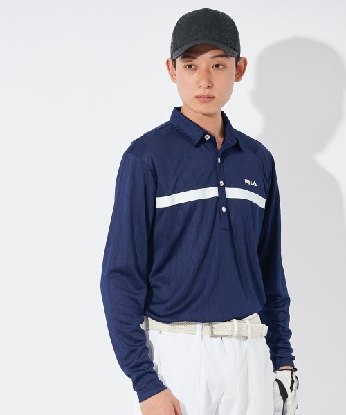 FILA GOLF(フィラゴルフ )の「【FILA GOLF:フィラゴルフ】ロゴ長袖シャツ ゴルフ(シャツ/ブラウス・メンズ・ネイビー/ブルー/ブラック/ホワイト・LARGE/XX-LARGE/X-LARGE/MEDIUM)」の4枚目の写真