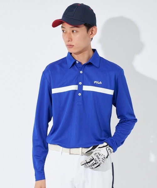 FILA GOLF(フィラゴルフ )の「【FILA GOLF:フィラゴルフ】ロゴ長袖シャツ ゴルフ(シャツ/ブラウス・メンズ・ネイビー/ブルー/ブラック/ホワイト・LARGE/XX-LARGE/X-LARGE/MEDIUM)」の1枚目の写真