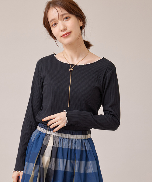Jayro(ジャイロ)の「配色メロウラウンドネックトップス(Tシャツ/カットソー・レディース・ホワイト系その他/ベージュ/ブラック・M)」の3枚目の写真