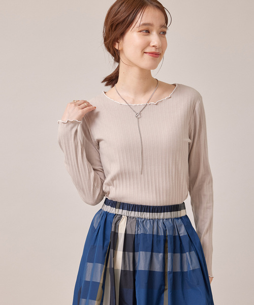 Jayro(ジャイロ)の「配色メロウラウンドネックトップス(Tシャツ/カットソー・レディース・ホワイト系その他/ベージュ/ブラック・M)」の6枚目の写真