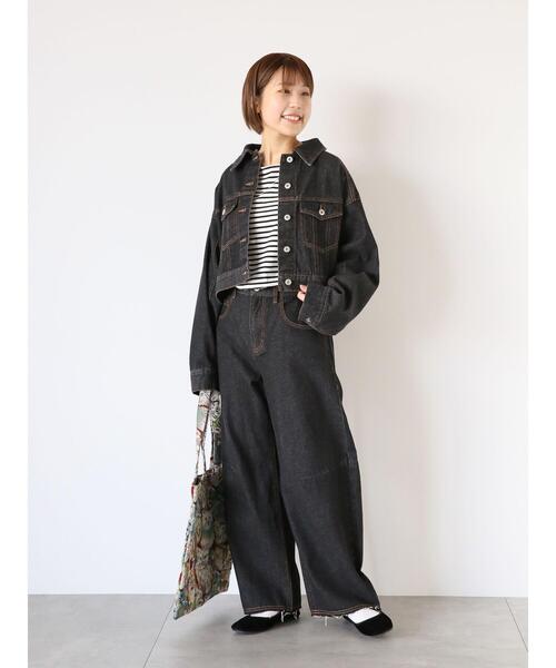 ehka sopo（エヘカソポ）の「ショート丈デニムジャケット（ノーカラージャケット・レディース・ネイビー/ブルー/ブラック・F）」の6枚目の写真