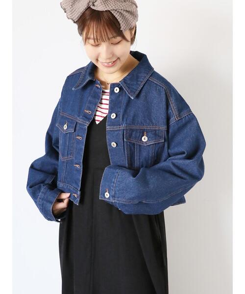 ehka sopo（エヘカソポ）の「ショート丈デニムジャケット（ノーカラージャケット・レディース・ネイビー/ブルー/ブラック・F）」の10枚目の写真