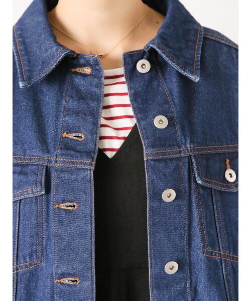 ehka sopo（エヘカソポ）の「ショート丈デニムジャケット（ノーカラージャケット・レディース・ネイビー/ブルー/ブラック・F）」の12枚目の写真