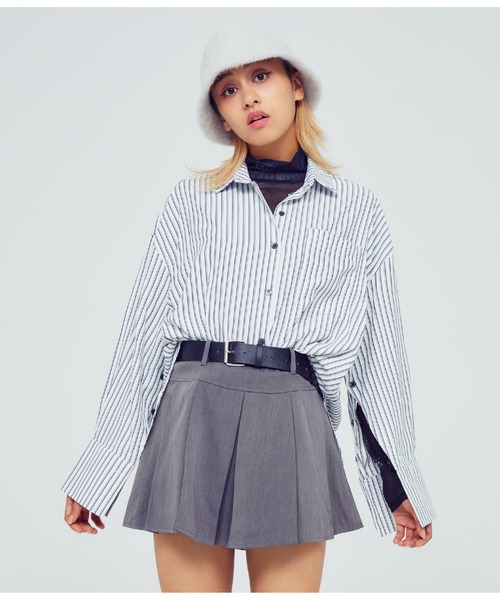 ANAP（アナップ）の「オープンスリーブオーバーサイズシャツ（シャツ/ブラウス・レディース・サックスブルー/ホワイト/ホワイト×ブラック/ブルー系その他・FREE）」の3枚目の写真