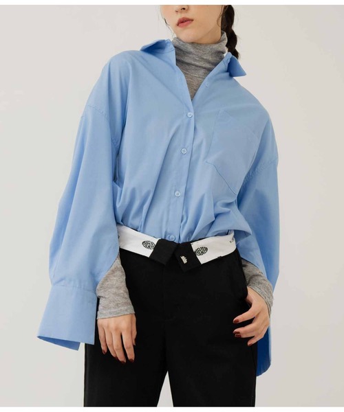 ANAP（アナップ）の「オープンスリーブオーバーサイズシャツ（シャツ/ブラウス・レディース・サックスブルー/ホワイト/ホワイト×ブラック/ブルー系その他・FREE）」の4枚目の写真