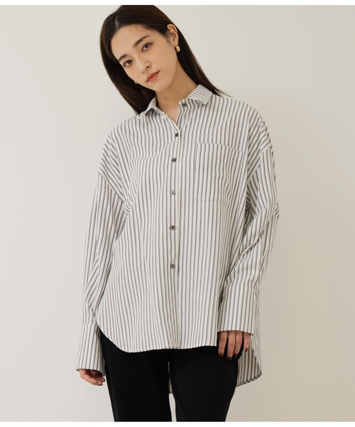 ANAP（アナップ）の「オープンスリーブオーバーサイズシャツ（シャツ/ブラウス・レディース・サックスブルー/ホワイト/ホワイト×ブラック/ブルー系その他・FREE）」の12枚目の写真