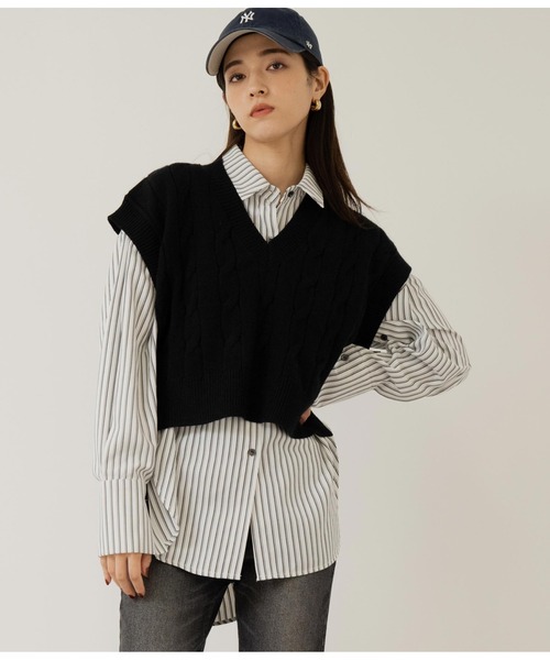 ANAP（アナップ）の「オープンスリーブオーバーサイズシャツ（シャツ/ブラウス・レディース・サックスブルー/ホワイト/ホワイト×ブラック/ブルー系その他・FREE）」の18枚目の写真