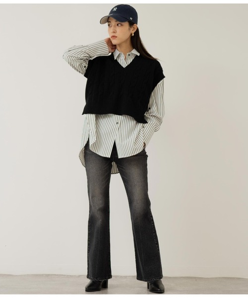 ANAP（アナップ）の「オープンスリーブオーバーサイズシャツ（シャツ/ブラウス・レディース・サックスブルー/ホワイト/ホワイト×ブラック/ブルー系その他・FREE）」の19枚目の写真