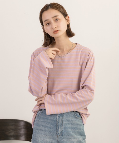 ad thie(アドティエ)の「ワイドスリーブ ボーダー ロングTシャツ(Tシャツ/カットソー・レディース・ピンク/ブルー/ライトブルー/オレンジ・FREE)」の14枚目の写真