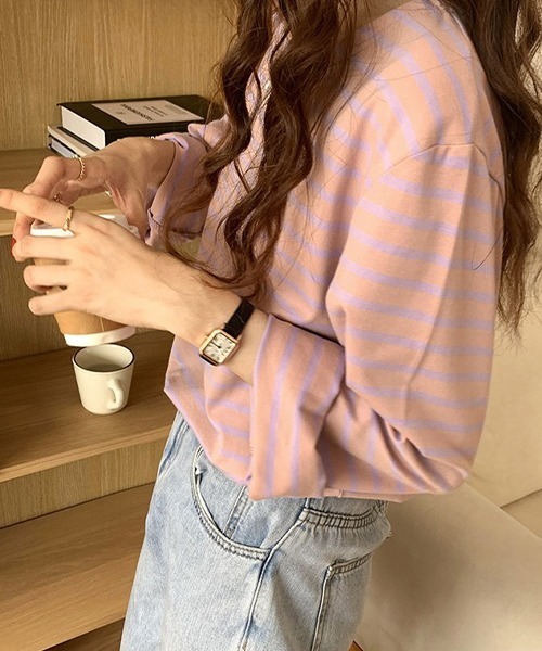 ad thie(アドティエ)の「ワイドスリーブ ボーダー ロングTシャツ(Tシャツ/カットソー・レディース・ピンク/ブルー/ライトブルー/オレンジ・FREE)」の17枚目の写真