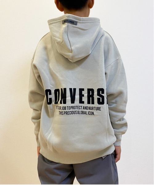 CONVERSE(コンバース)の「CONVERSE/コンバース キッズ T/C裏起毛プリント入りプルパーカー(パーカー・キッズ・ブラック/ベージュ・150cm/160cm/140cm)」の1枚目の写真