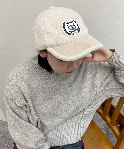 GEVACO（ゲバコ）の「【GEVACO/ゲバコ】ワッペンボアキャップ（キャップ・レディース・ネイビー/オフホワイト/サックスブルー/キャメル・FREE）」の6枚目の写真