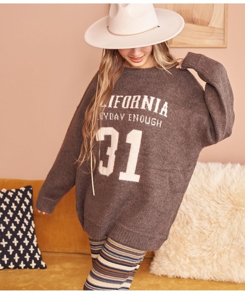 anap mimpi（アナップミンピ）の「カレッジナンバーニットトップス（ニット/セーター・レディース・ブラウン/アイボリー・FREE）」の2枚目の写真