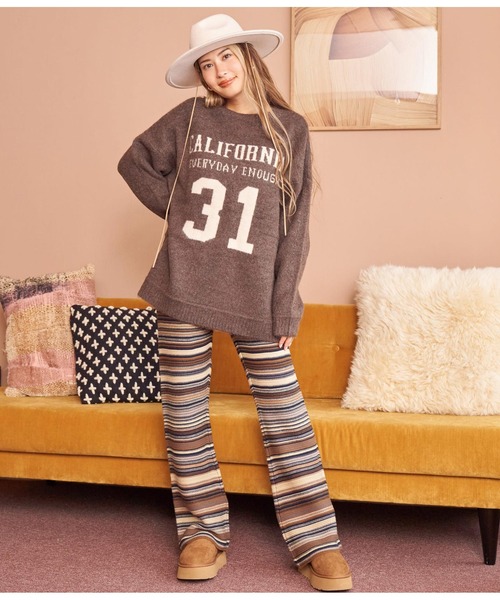 anap mimpi（アナップミンピ）の「カレッジナンバーニットトップス（ニット/セーター・レディース・ブラウン/アイボリー・FREE）」の14枚目の写真