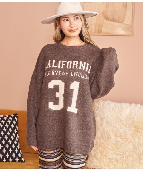 anap mimpi（アナップミンピ）の「カレッジナンバーニットトップス（ニット/セーター・レディース・ブラウン/アイボリー・FREE）」の11枚目の写真