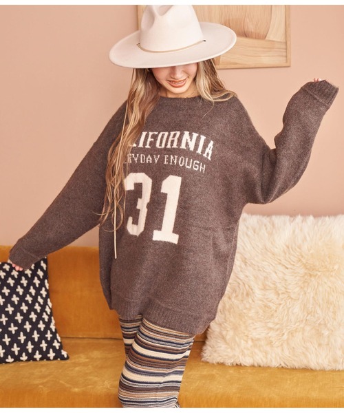 anap mimpi（アナップミンピ）の「カレッジナンバーニットトップス（ニット/セーター・レディース・ブラウン/アイボリー・FREE）」の10枚目の写真