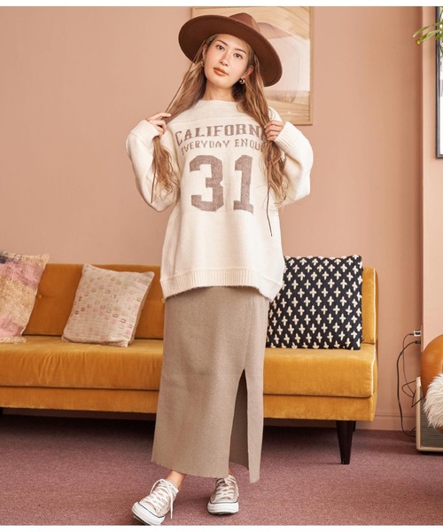 anap mimpi（アナップミンピ）の「カレッジナンバーニットトップス（ニット/セーター・レディース・ブラウン/アイボリー・FREE）」の9枚目の写真