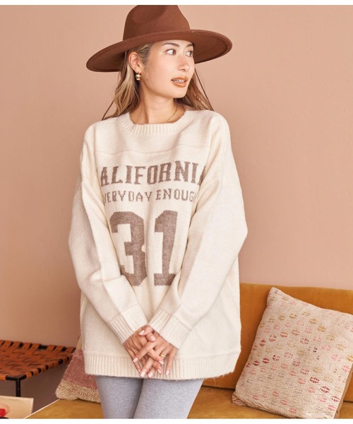 anap mimpi（アナップミンピ）の「カレッジナンバーニットトップス（ニット/セーター・レディース・ブラウン/アイボリー・FREE）」の4枚目の写真