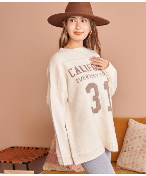anap mimpi（アナップミンピ）の「カレッジナンバーニットトップス（ニット/セーター・レディース・ブラウン/アイボリー・FREE）」の5枚目の写真