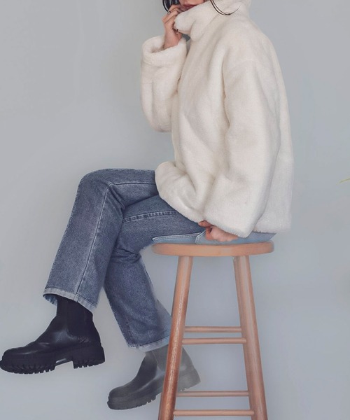 SAISON DE PAPILLON（セゾンドパピヨン）の「モコモコフェイクファーコート（ムートンコート・レディース・ホワイト/ブラウン・M/L）」の6枚目の写真