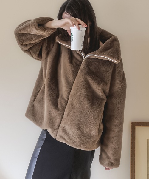 SAISON DE PAPILLON（セゾンドパピヨン）の「モコモコフェイクファーコート（ムートンコート・レディース・ホワイト/ブラウン・M/L）」の9枚目の写真