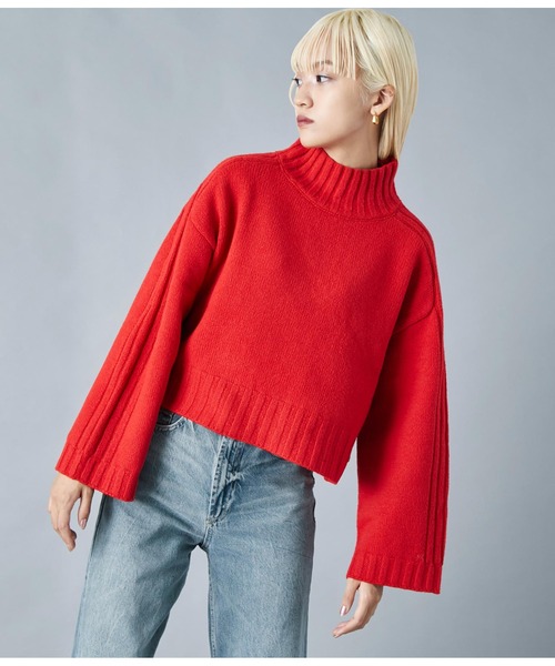 Settimissimo（セッティミッシモ）の「ハイネック ショート丈ニット プルオーバー 長袖（ニット/セーター・レディース・レッド/ブラック・FREE）」の3枚目の写真