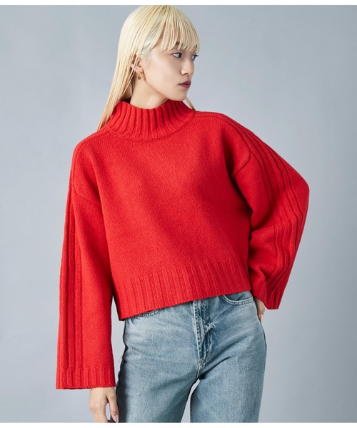 Settimissimo（セッティミッシモ）の「ハイネック ショート丈ニット プルオーバー 長袖（ニット/セーター・レディース・レッド/ブラック・FREE）」の4枚目の写真