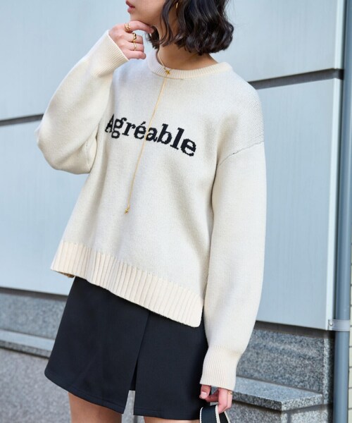 FREE'S MART（フリーズマート）の「◆スウェットライクロゴニット（ニット/セーター・レディース・グレー/ホワイト/ブルー・FREE）」の4枚目の写真