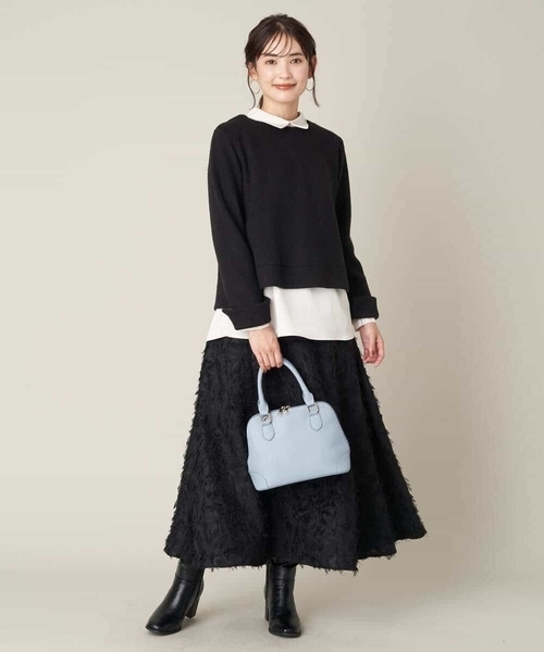 a.v.v（アーヴェヴェ）の「フリンジジャガードフレアスカート（スカート・レディース・ホワイト/ブラック・40/38/36/42）」の3枚目の写真