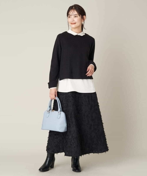 a.v.v（アーヴェヴェ）の「フリンジジャガードフレアスカート（スカート・レディース・ホワイト/ブラック・40/38/36/42）」の4枚目の写真