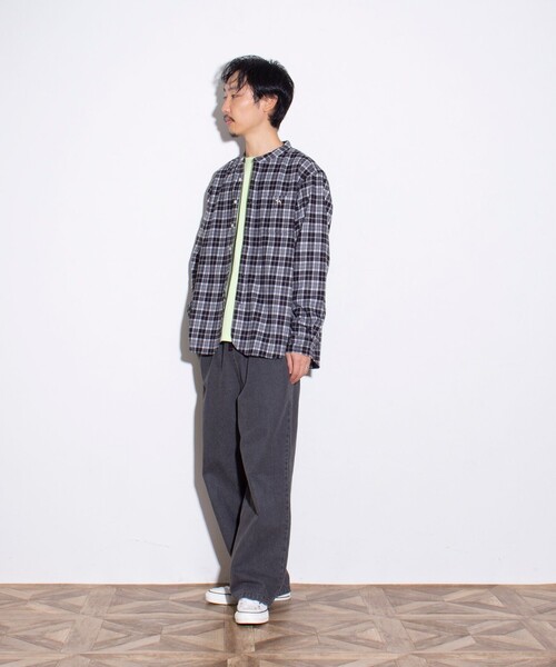 GLOSTER(グロスター)の「【GLOSTER/グロスター】フレンチブルドッグ刺繍 バンドカラー ネルシャツ (無地/チェック)(シャツ/ブラウス・メンズ・グリーン/グレー/ブラック/ライトカーキ/ネイビー・L/M/XL/S)」の20枚目の写真