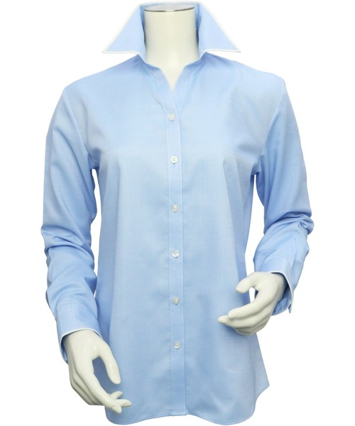 TOKYO SHIRTS（トウキョウシャツ）の「形態安定ノーアイロン スキッパー 長袖ビジネスワイシャツ（ビジネスシャツ・レディース・ブルー・M/XL/L/S/LL）」の2枚目の写真