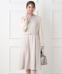 index | ≪セレモニー対応≫ 異素材スリーブフレアワンピース【イージーケア/ストレッチ/洗濯機洗い可】(ワンピース)