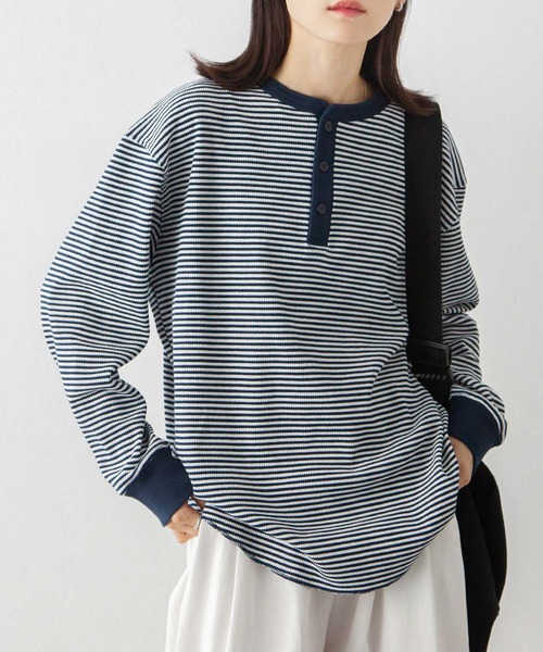 Chillfar(チルファー)の「ルーズワッフルボーダーロンT(Tシャツ/カットソー・レディース・ブラック/グレー/キナリ/ネイビー・FREE)」の4枚目の写真