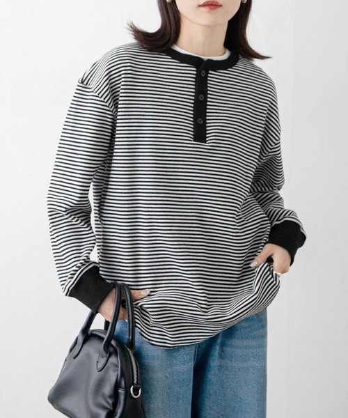 Chillfar(チルファー)の「ルーズワッフルボーダーロンT(Tシャツ/カットソー・レディース・ブラック/グレー/キナリ/ネイビー・FREE)」の3枚目の写真