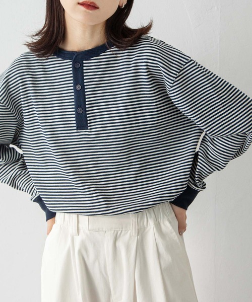 Chillfar(チルファー)の「ルーズワッフルボーダーロンT(Tシャツ/カットソー・レディース・ブラック/グレー/キナリ/ネイビー・FREE)」の11枚目の写真