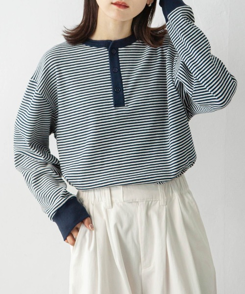 Chillfar(チルファー)の「ルーズワッフルボーダーロンT(Tシャツ/カットソー・レディース・ブラック/グレー/キナリ/ネイビー・FREE)」の12枚目の写真