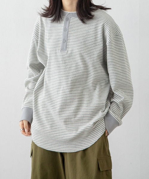 Chillfar(チルファー)の「ルーズワッフルボーダーロンT(Tシャツ/カットソー・レディース・ブラック/グレー/キナリ/ネイビー・FREE)」の13枚目の写真