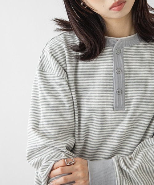 Chillfar(チルファー)の「ルーズワッフルボーダーロンT(Tシャツ/カットソー・レディース・ブラック/グレー/キナリ/ネイビー・FREE)」の15枚目の写真