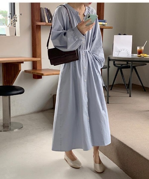 Jayro（ジャイロ）の「ボリュームスリーブロングシャツワンピース（ワンピース・レディース・キナリ/ブルー・FREE）」の9枚目の写真