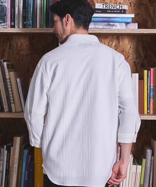 UNION STATION（ユニオンステーション）の「リンクスジャガードグレンチェック柄7分袖（シャツ/ブラウス・メンズ・サックスブルー/ネイビー/ホワイト・L/M/LL）」の6枚目の写真