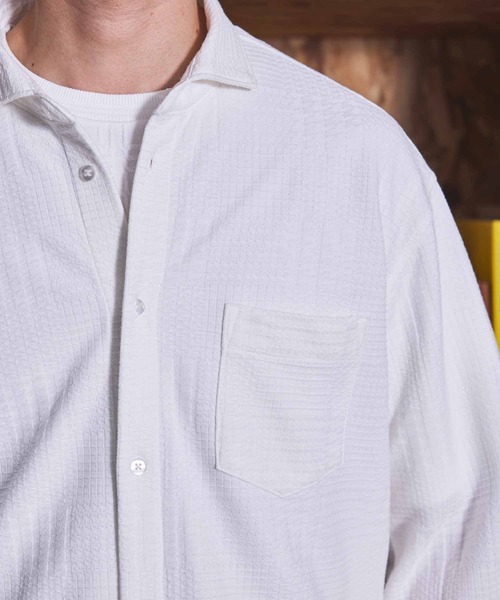 UNION STATION（ユニオンステーション）の「リンクスジャガードグレンチェック柄7分袖（シャツ/ブラウス・メンズ・サックスブルー/ネイビー/ホワイト・L/M/LL）」の7枚目の写真