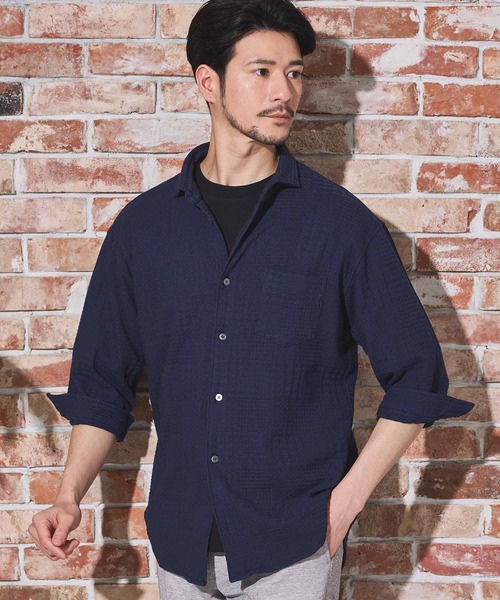 UNION STATION（ユニオンステーション）の「リンクスジャガードグレンチェック柄7分袖（シャツ/ブラウス・メンズ・サックスブルー/ネイビー/ホワイト・L/M/LL）」の14枚目の写真