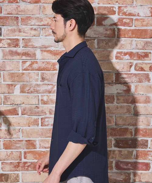 UNION STATION（ユニオンステーション）の「リンクスジャガードグレンチェック柄7分袖（シャツ/ブラウス・メンズ・サックスブルー/ネイビー/ホワイト・L/M/LL）」の15枚目の写真