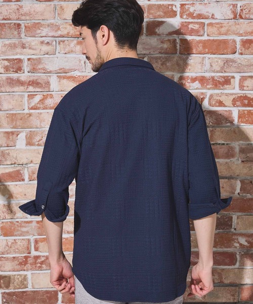 UNION STATION（ユニオンステーション）の「リンクスジャガードグレンチェック柄7分袖（シャツ/ブラウス・メンズ・サックスブルー/ネイビー/ホワイト・L/M/LL）」の16枚目の写真