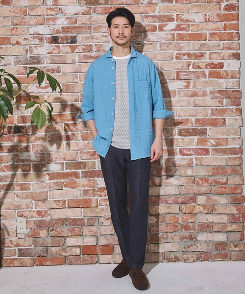 UNION STATION（ユニオンステーション）の「リンクスジャガードグレンチェック柄7分袖（シャツ/ブラウス・メンズ・サックスブルー/ネイビー/ホワイト・L/M/LL）」の10枚目の写真