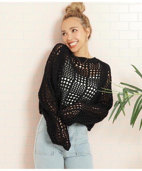 anap mimpi（アナップミンピ）の「クロシェ編み クロップド 長袖 トップス（Tシャツ/カットソー・レディース・ブラック/ピンク・FREE）」の17枚目の写真